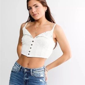 Free People Have My Heart Cropped Tank Top in White Size Small